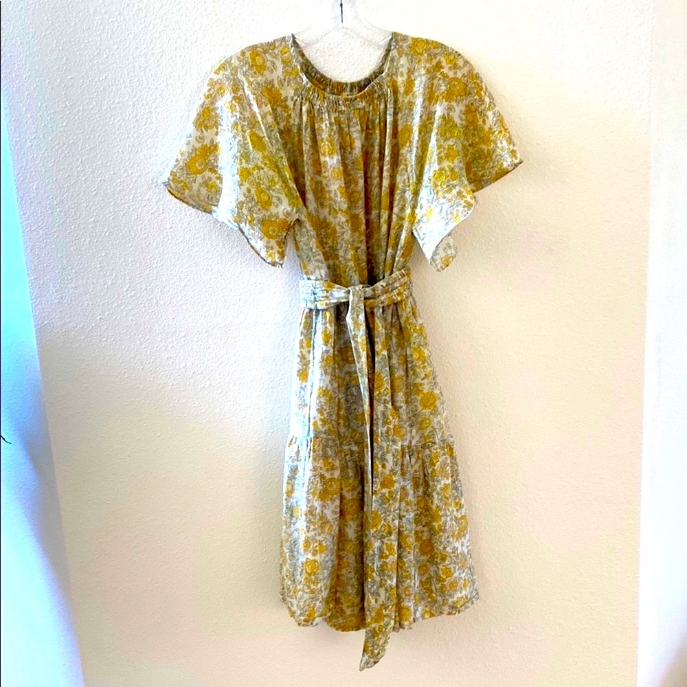 Gold and Cream Flutter Sleeve Midi Dress for Weddings